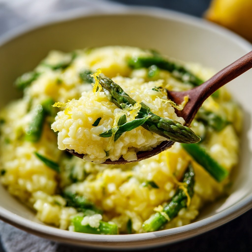 Zitronenrisotto mit grünem Spargel