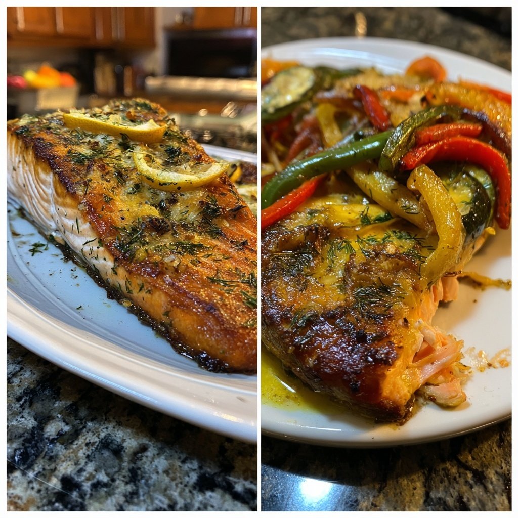 Lachs mit Ofengemüse & Zitronen-Dill-Sauce