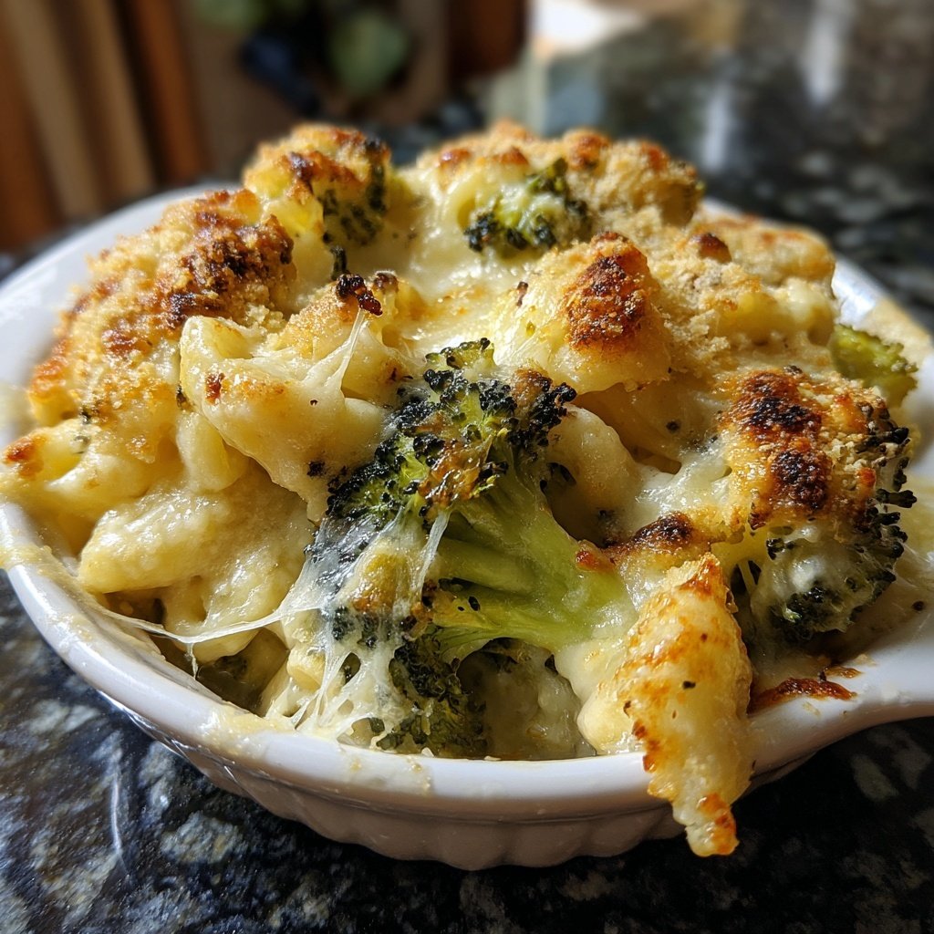 Vegetarischer Nudelauflauf mit Brokkoli und Käse