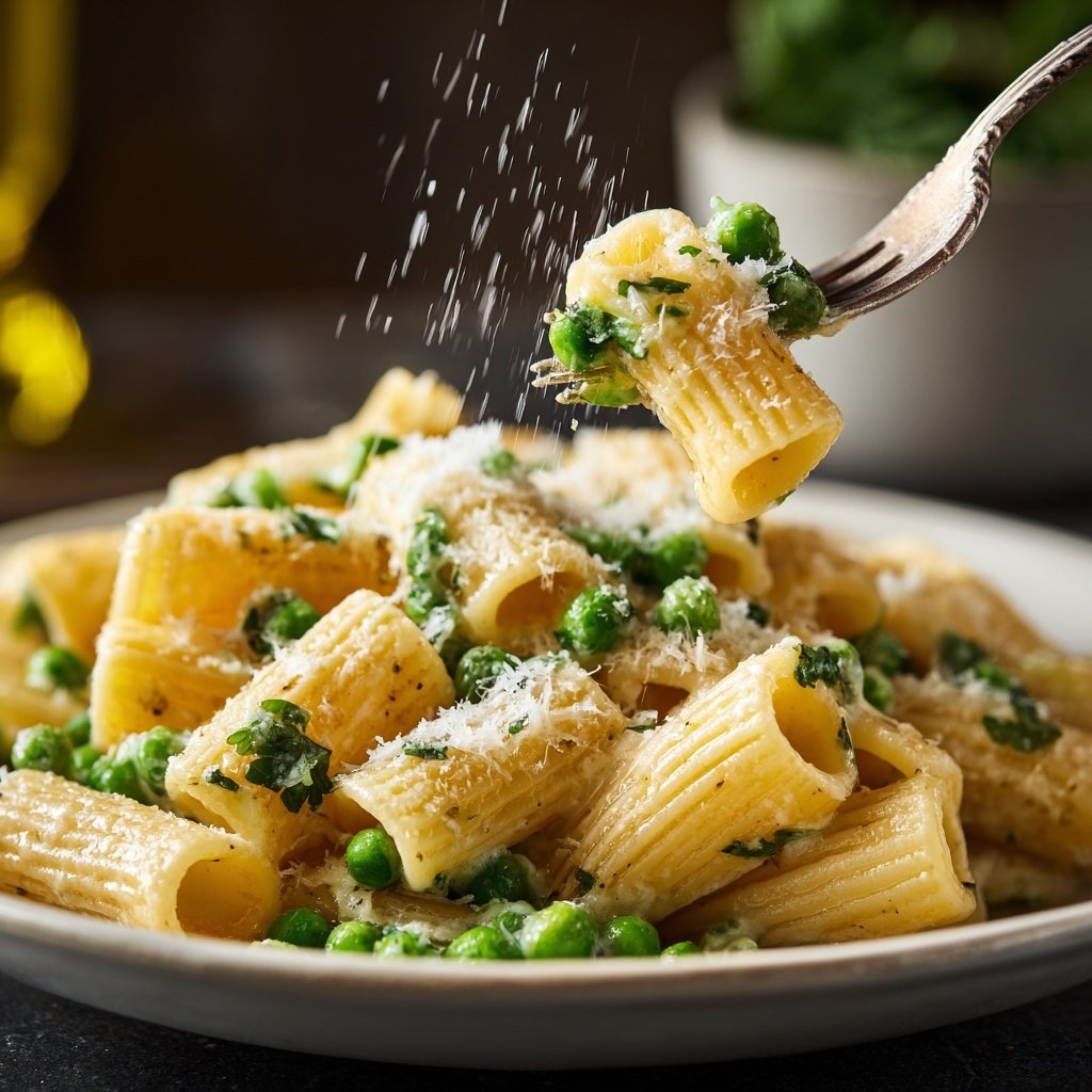 Rigatoni mit Erbsen und Parmesan