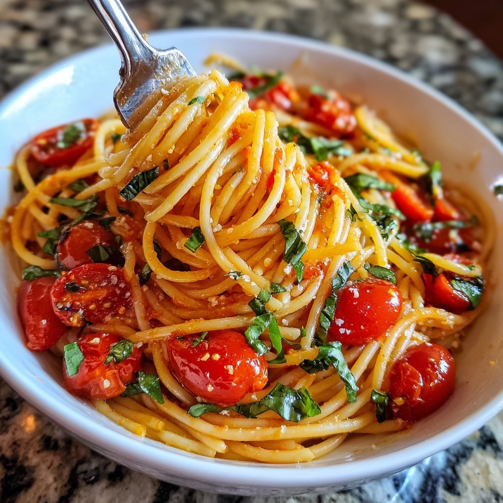 Spaghetti mit Tomaten und Basilikum